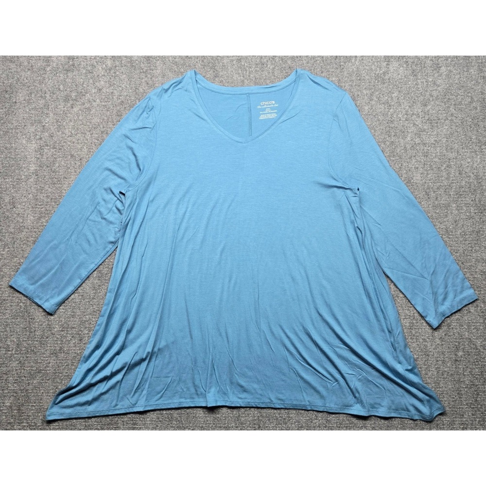 Chicos The Ultimate Tee Womens 3 Light Blue V Neck Long Sleeve Pullover